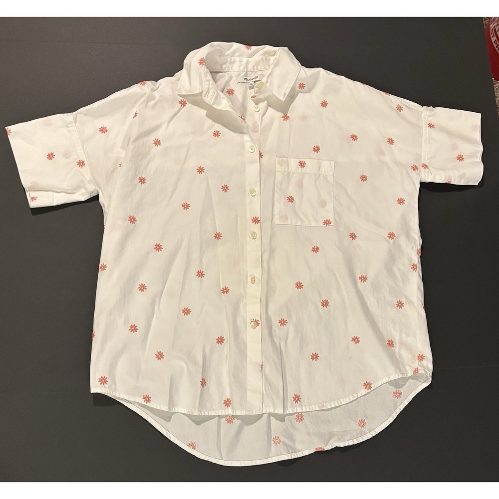 Madewell White Embroidered Pink Daisy Courier Button Down Shirt Women’s XS